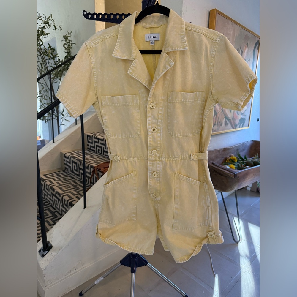 Pistola Parker Romper Yellow Utility Cuffed Shorts Button Front Size M - Picture 4 of 11
